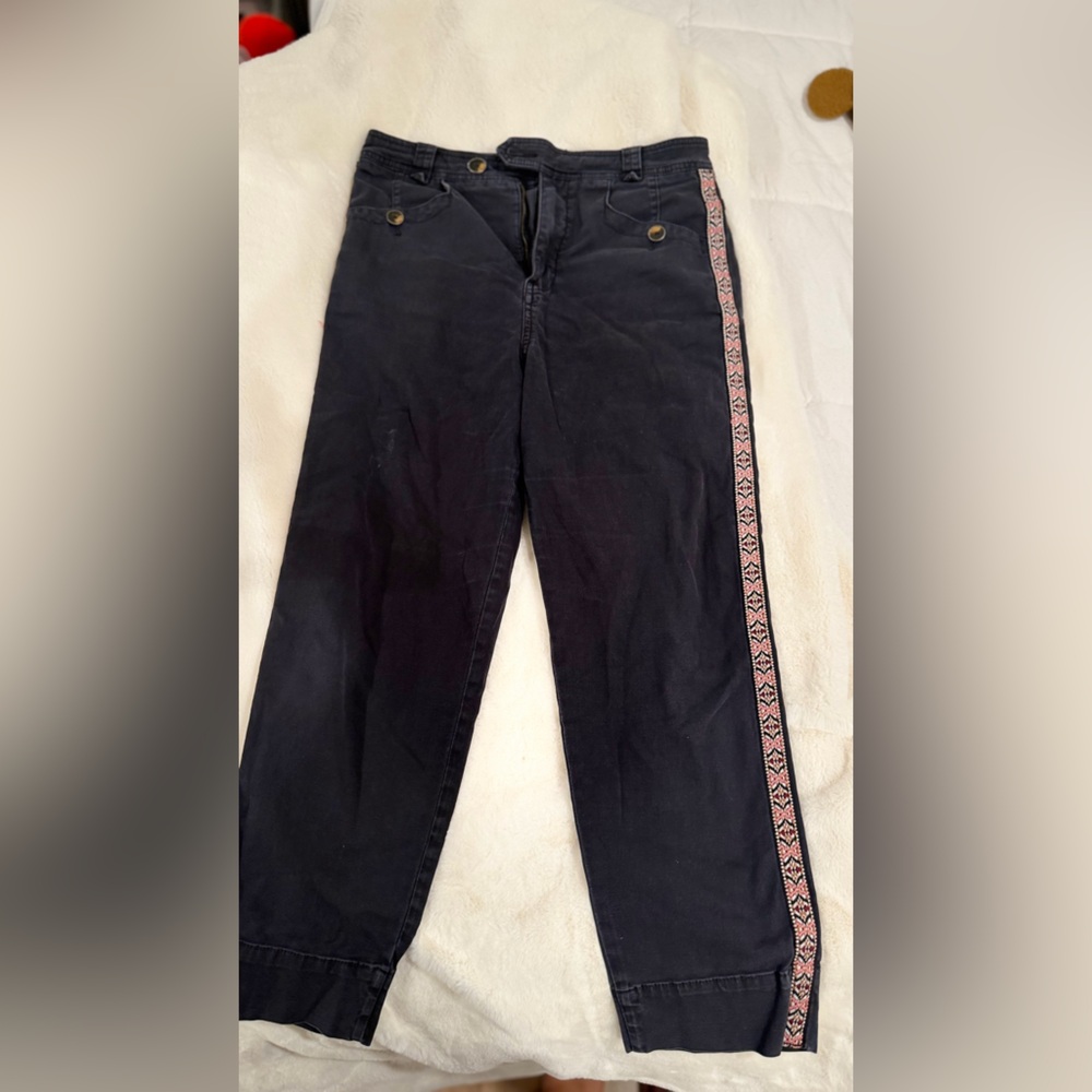 Anthropologie Dark Blue Trouser Ankle Pants with Pink seams